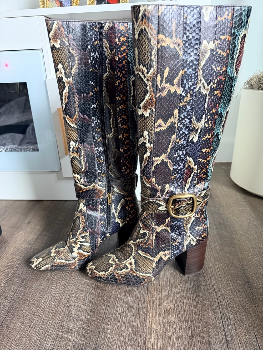 Coach Evelyn Stripe Boot in Oxblood/Natural Multi